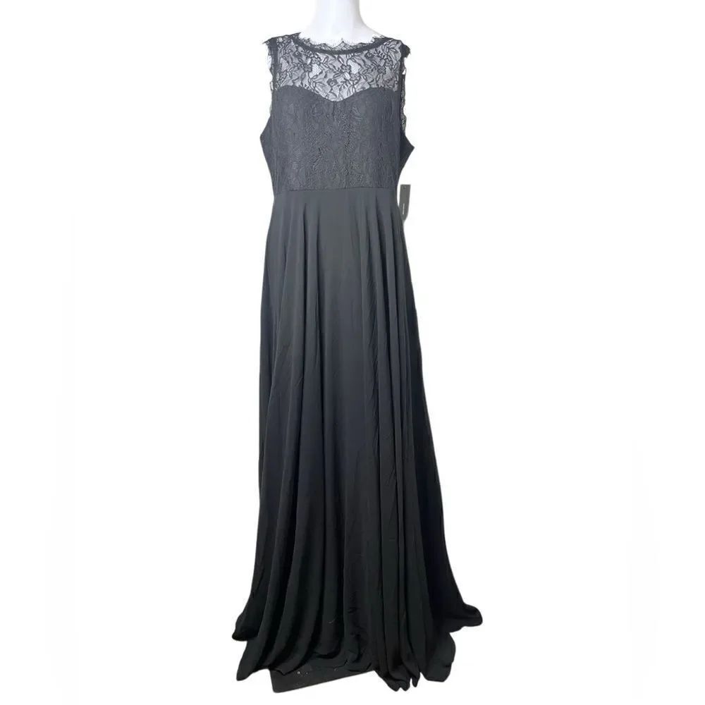 Lulus High Neck Lace Full Length Dress Black Size XL
